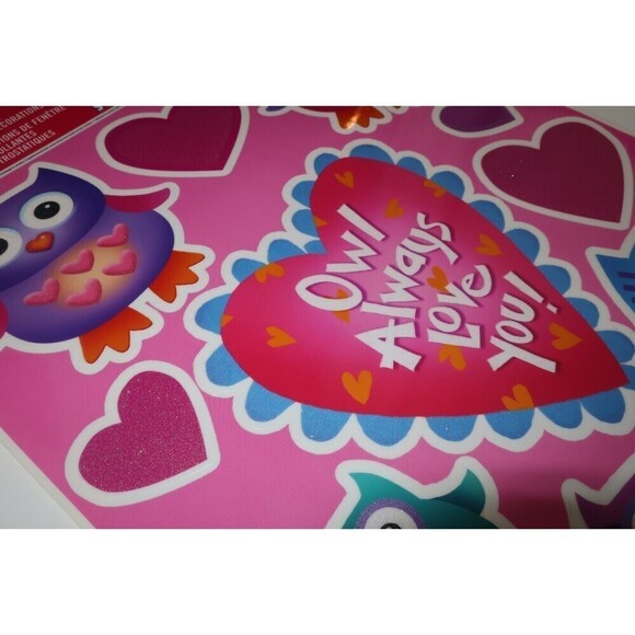 Valentine's Color Clings 11 Ct. Owl Always Love You Heart Glitter Window Decor - Picture 5 of 6